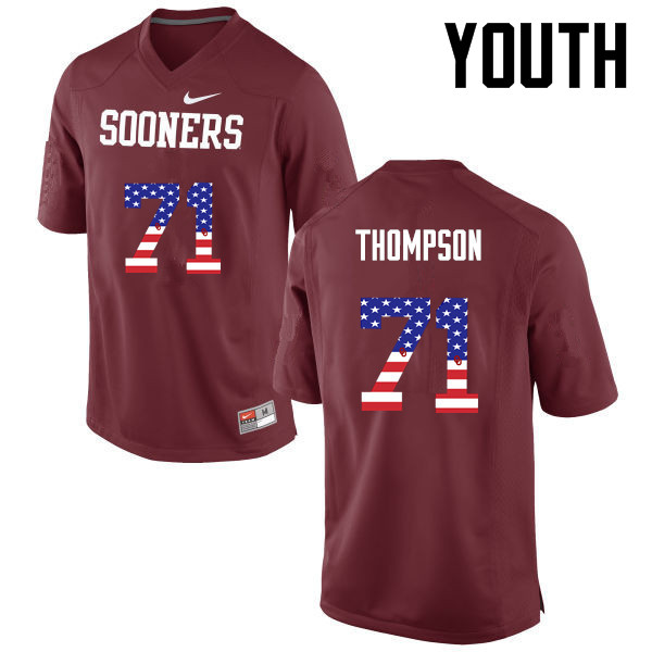 Youth Oklahoma Sooners #71 Tyrus Thompson College Football USA Flag Fashion Jerseys-Crimson - Click Image to Close